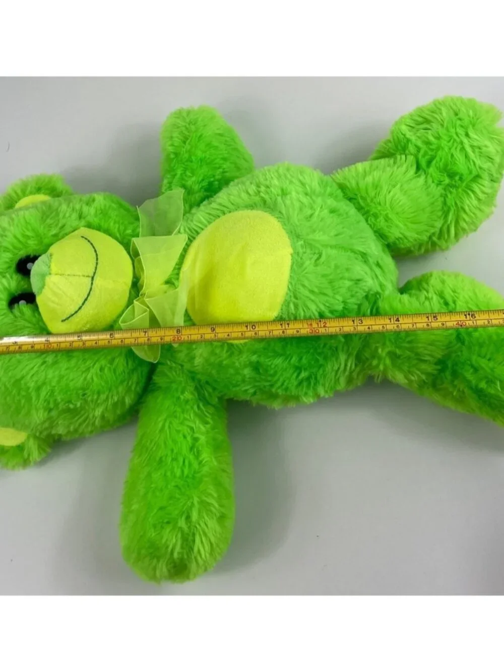 Vintage Fiesta Barrington 17" Neon Green Teddy Bear w/Bow Stuffed Plush Animal - Picture 9 of 9